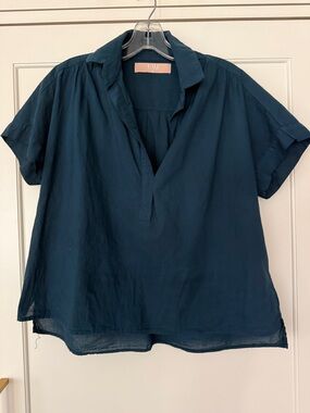 CALI Split-Neck Short-Sleeve Blouse